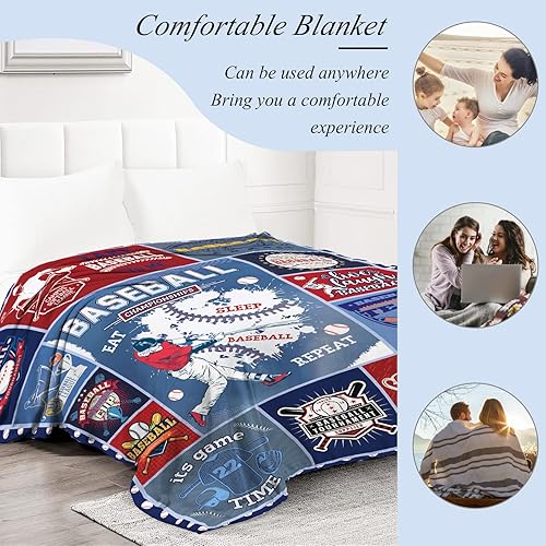 Miniatura 4 de Paready Manta de béisbol de franela suave de regalo para niños y adultos, fanáticos de los deportes, acogedora manta deportiva para todas las