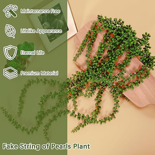 Miniatura 4 de CACASO 6 piezas de cadena de perlas, plantas suculentas colgantes artificiales, cadena de perlas falsas, plantas colgantes falsas, cadena de perlas