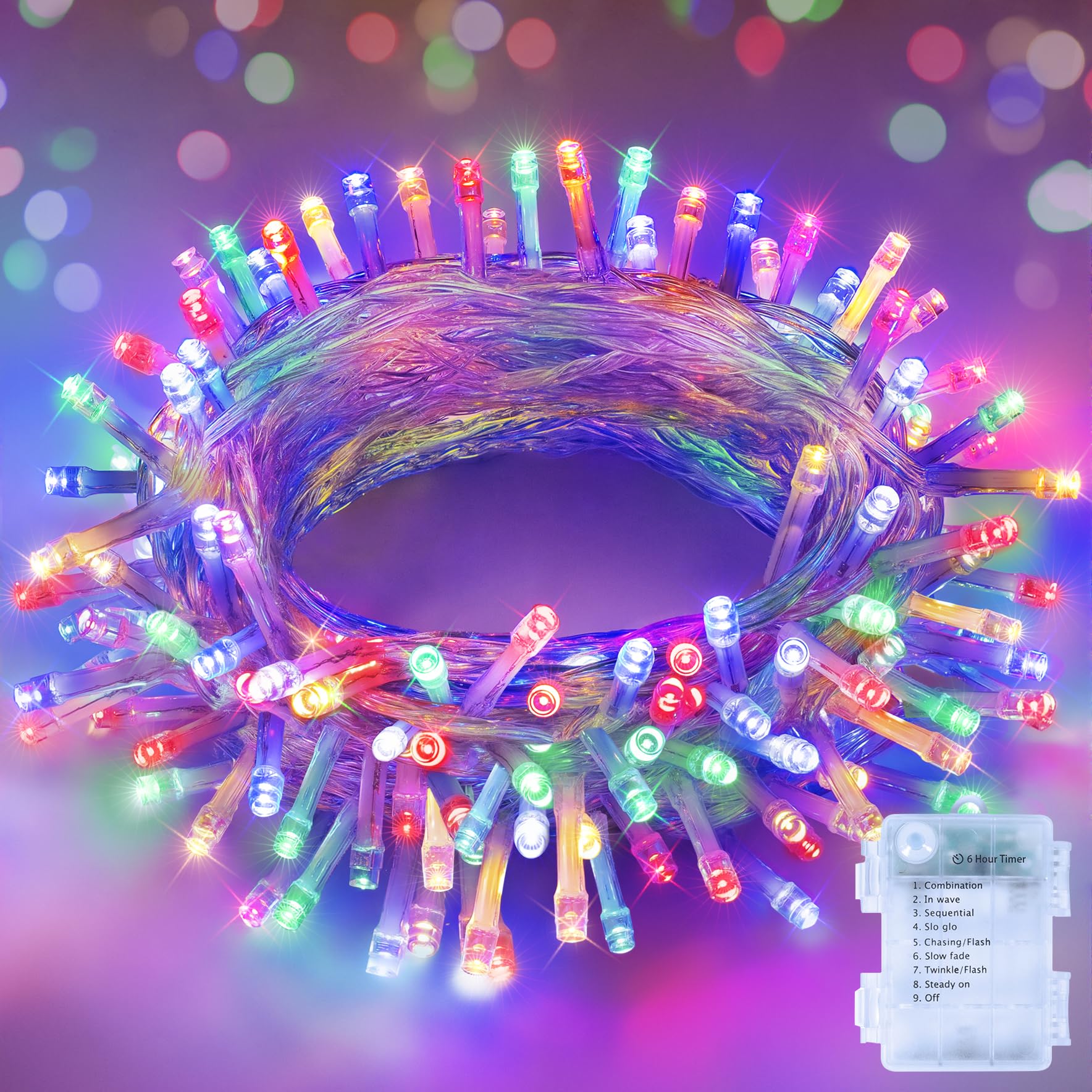 Hopexy Battery Fairy Lights, 10m 100 LEDs Fairy Lights Battery Operated with Timer, Waterproof Multicolour String Lights with 8 Modes/Indoor Outdoor for Bedroom Wedding Garden Decorations
