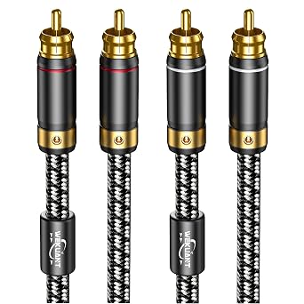 Audiophiles RCA Cable 6.5FT2M, 2 RCA Male to 2 RCA Male Braided HiFi System Silvered-Plated Copper core with ferrite cores
