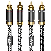 Audiophile RCA Cable 4.9FT(1.5M), 2 RCA Male to 2 RCA Male HiFi System Silvered-Plated Copper core with Ferrite cores, 2 Pack