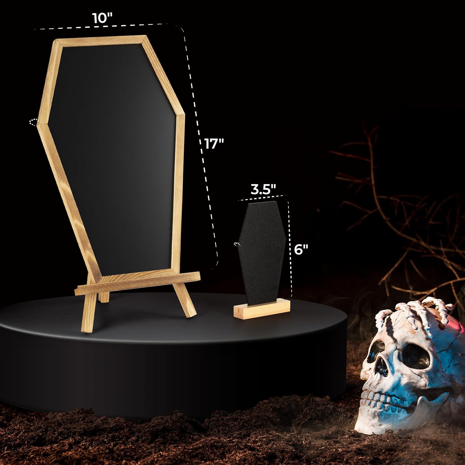 Coffin Chalk Board with Double Sided White Board & Mini Coffin Blackboard - Gothic Wedding Decor - Spooky 17x10.5 inches - Eraseable Coffin Letter Board for Halloween Decor - Gothic Curiosities