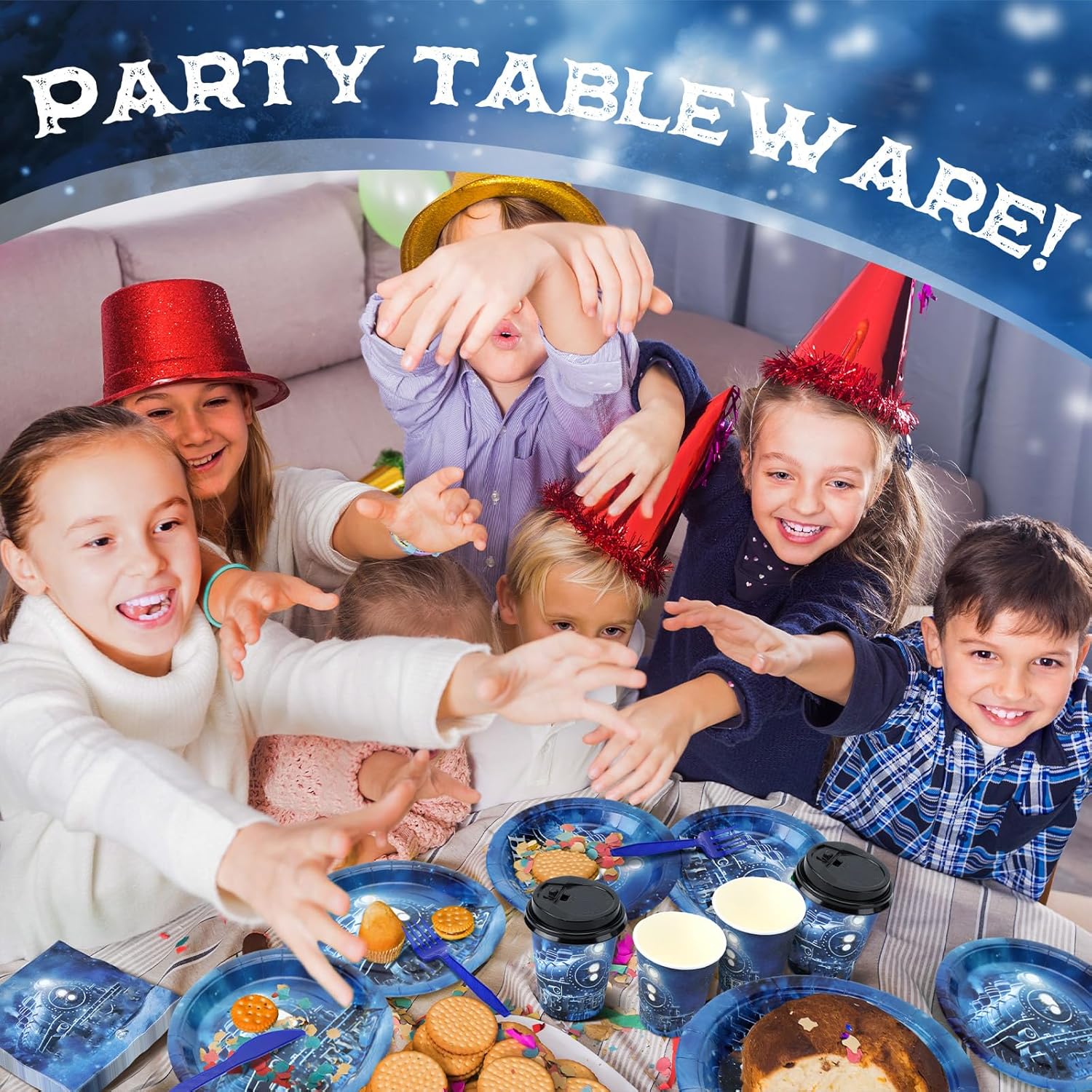 Blushtier 560 Pcs Christmas Party Tableware Train Party Supplies for Serve 80 Person Train Believe Plates Napkins Hot Cocoa Cups Disposable Knives Forks Spoons Dinnerware Polar Decoration