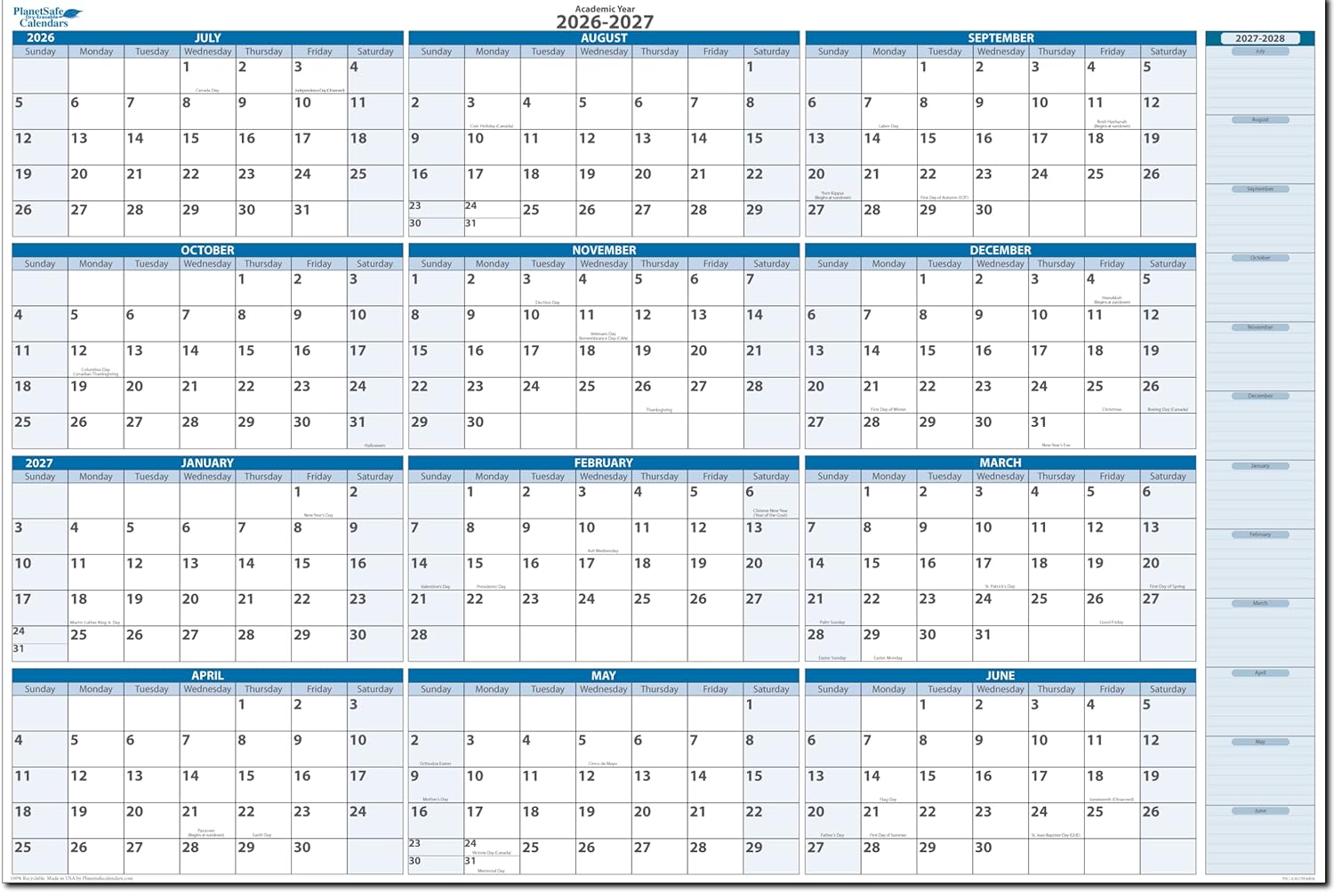 2026-2027 Fiscal Horizontal Premium Dry-Erasable Wall Calendar July to June 32" x 48" Marker and Eraser included
