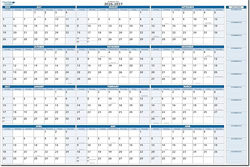 Miniatura 8 de Calendario de pared horizontal para año académico 2025-2026, azul cielo húmedo y seco, borrable, 24 pulgadas de alto x 36 pulgadas de ancho con