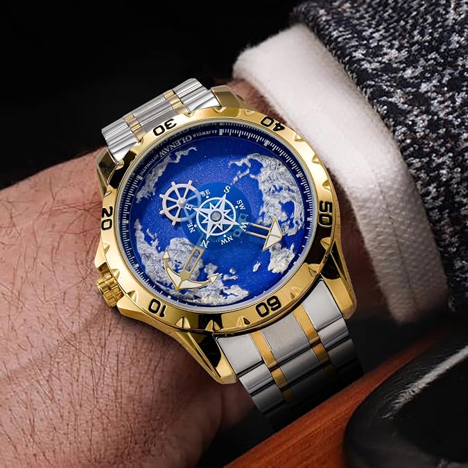Automatic Watches for Men- Rotating Earth Dial, Men's Mechanical Watch Luminous Hands, 3ATM Waterproof Steel Strap Wrist Watches