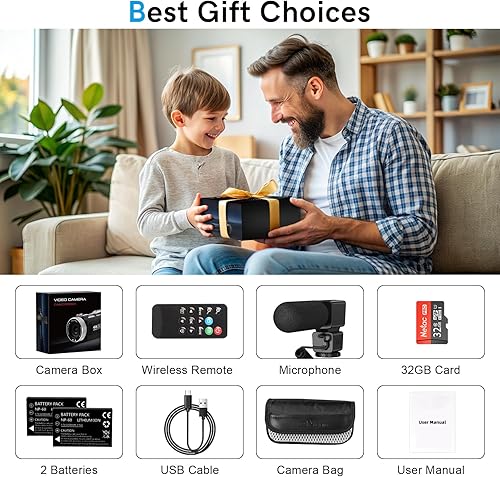 Miniatura 7 de Videocámara 4K de 48 MP, pantalla táctil de 3.0 pulgadas, zoom digital 18X visión nocturna IR con micrófono/control remoto/tarjeta de 32G/2 baterías