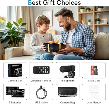 4K Video Camera Camcorder 48MP, 3.0 Touch Screen,18X Digital Zoom with Microphone/Remote Control/ 32G Card/ 2 Batteries