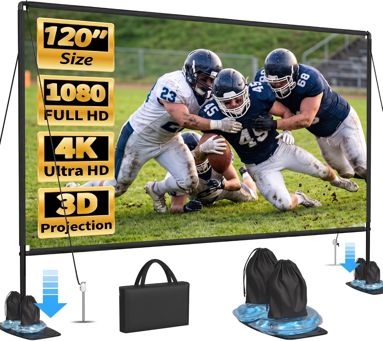 120 Inch Portable Projector Screen with Stand 4K Outdoor Movie Screen