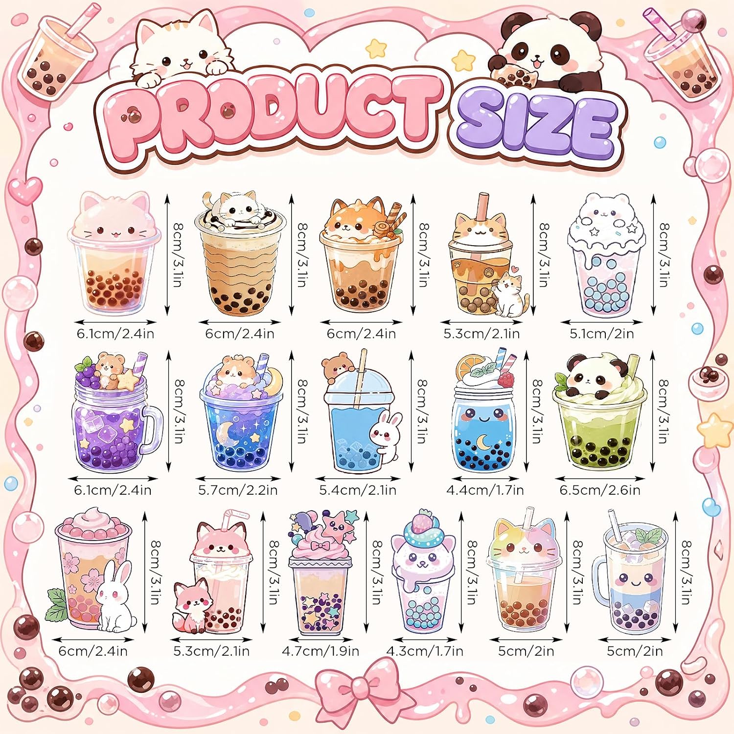 Boba Tea Refrigerator Magnets Cute Animal Kawaii Fridge Magnet Set image 3