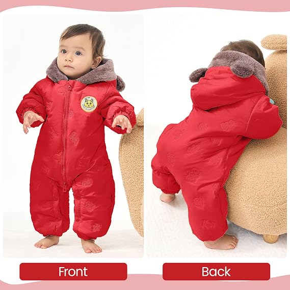JiAmy Baby Snowsuit Newbron Hooded Winter Outfit Clothes Infant Warm Bear Onesie Zipper Coat Jumpsuit Romper