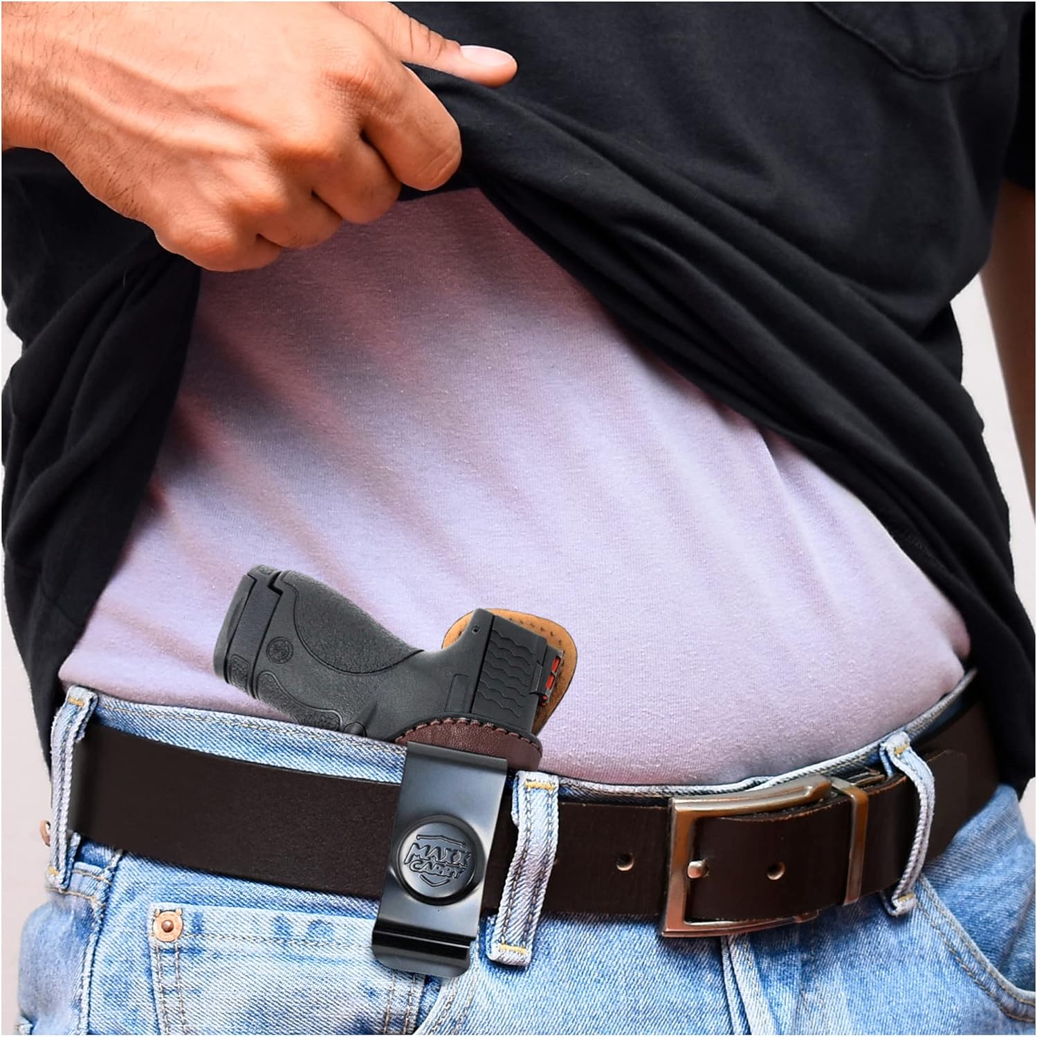 Genuine Leather Iwb Holster for S&W Shield Pistol - Tactical Handgun Iwb Leather Holster S&W Shield - Comfortable Appendix Everyday Carry - Maxx Carry Holsters
