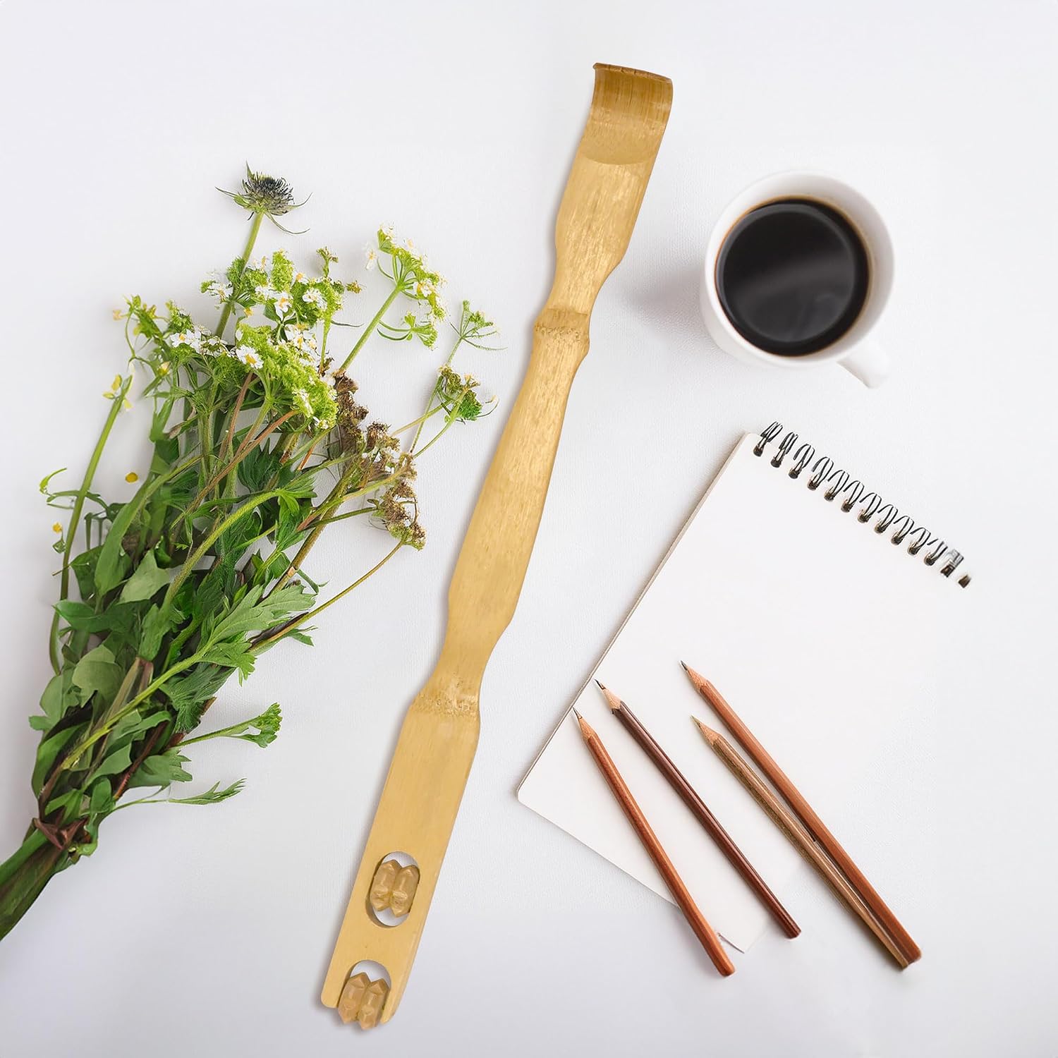 BambooMN 17 Inch Bamboo Wooden Back Scratcher Knobby Massage Roller Handle for Itching Stress Relief, 1 Unit