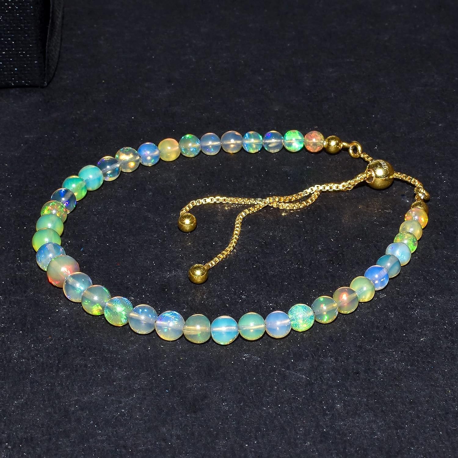 OdrillionGems Natural Ethiopian Opal Gemstone Bolo Bracelet, Opal Crystals Beads,14K Gold Plated Jewelry, 925 Sterling Silver, Adjustable Slider Chain, Birthday, Anniversary, Women Gift, Mother's Day - Image 4
