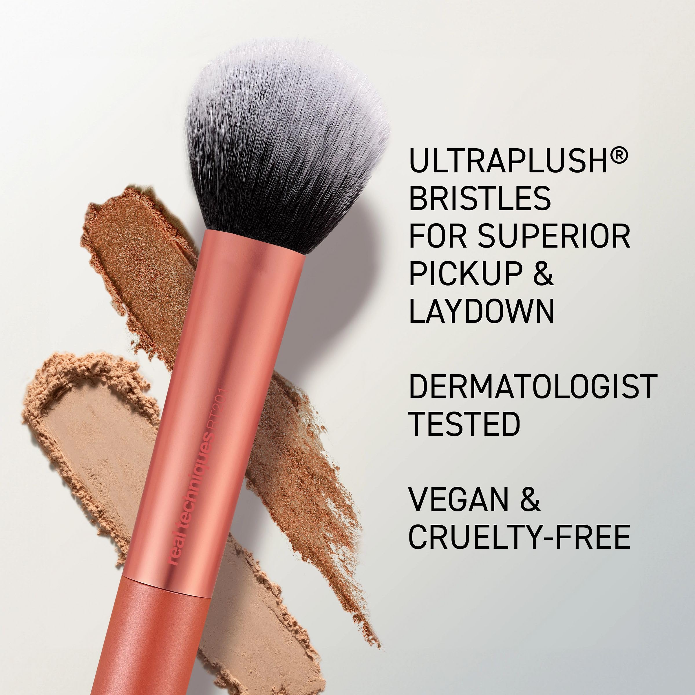 Real Techniques Cruelty Free Powder Brush With Ultra Plush Custom Cut Synthetic Bristles and Extended Aluminum Ferrules to Build Coverage