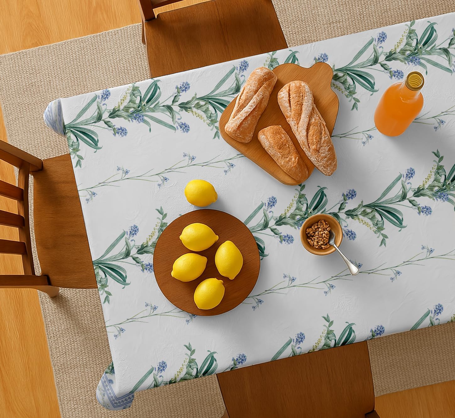 Leaves Theme Cotton Tablecloth - White 54X54 Inch Dining Table Cover, Fits 4 to 6 Seater Tables, Strong White Stylish, Machine Washable, Perfect for Family Meals, Parties