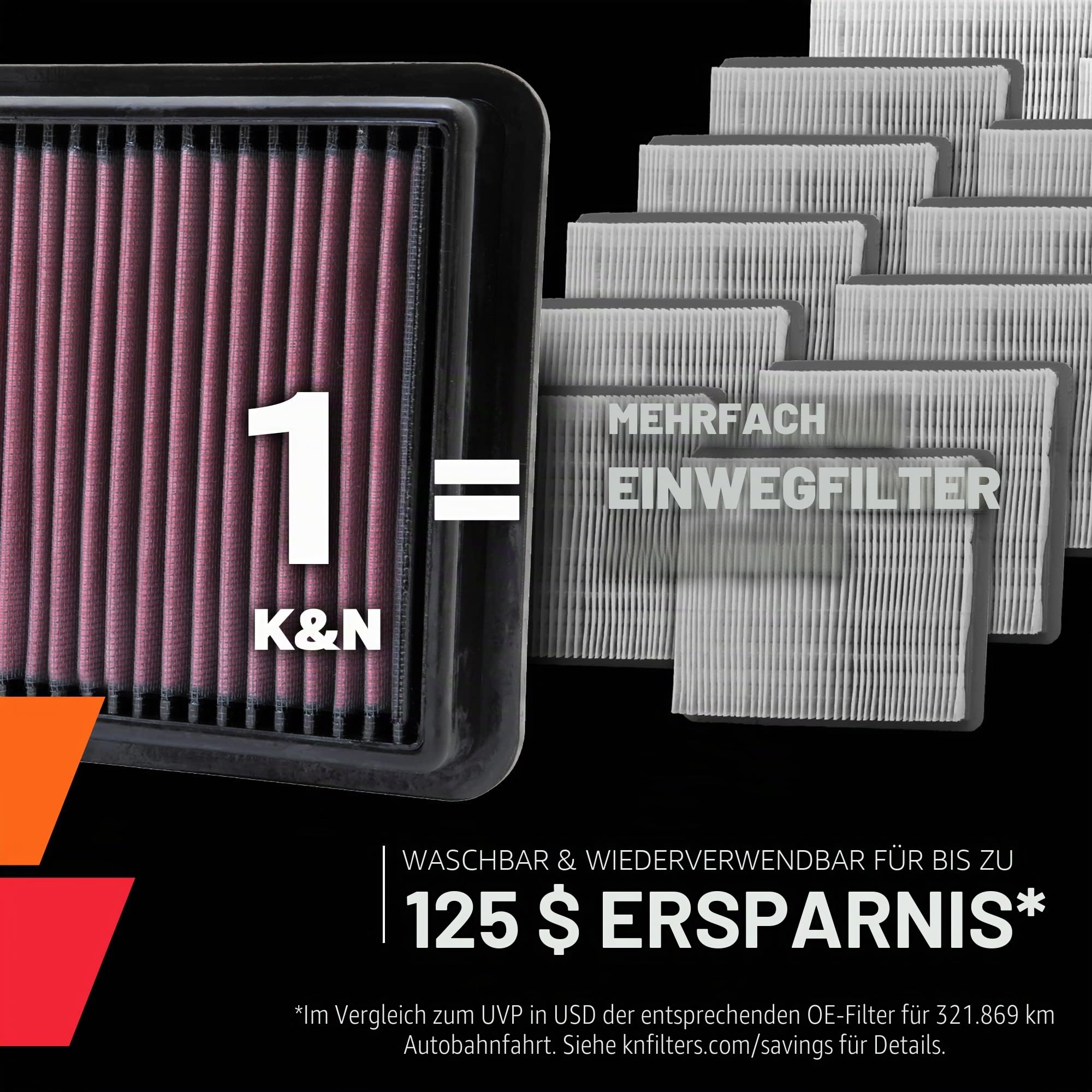 K&N E-0661 Waschbarer und wiederverwendbarer KFZ Tauschluftfilter, Rot