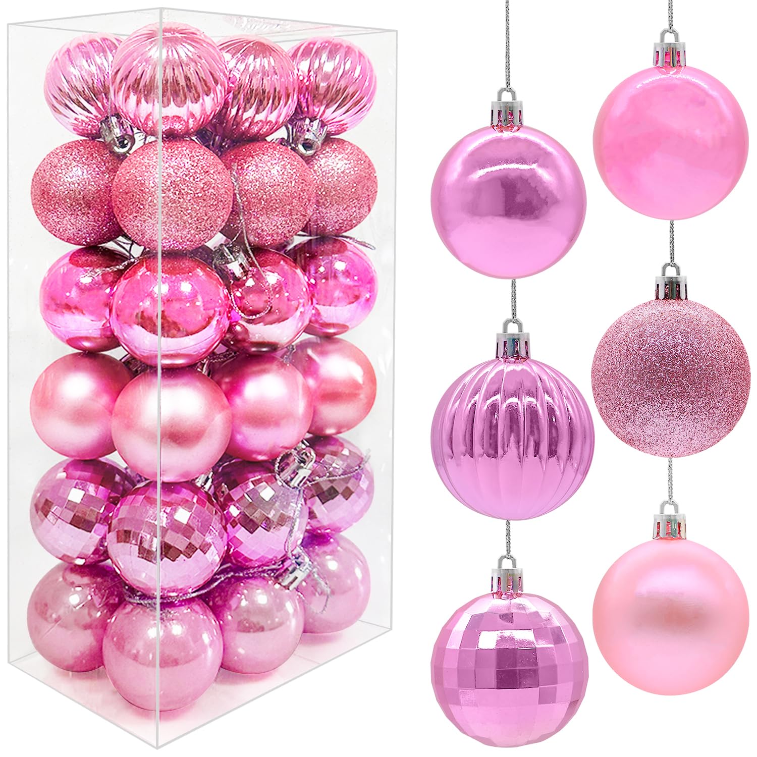 Mu Mianhua Pink 36Pcs 6Cm Christmas Balls Christmas Tree Decoration Baubles Ornaments Shatterproof Balls For Xmas Hanging Festive Holiday Home Decor,