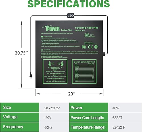 Miniatura 2 de iPower Alfombrilla para plantas con controlador digital de temperatura doble, almohadilla térmica con certificación MET, 20 x 20.75 pulgadas, color