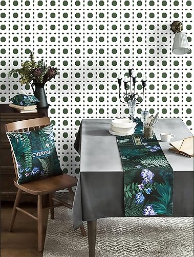 Miniatura 5 de Dimoon Papel tapiz geométrico de 78.7 x 17.3 pulgadas, papel de contacto blanco y verde, octágono geométrico, grueso, impermeable, autoadhesivo,