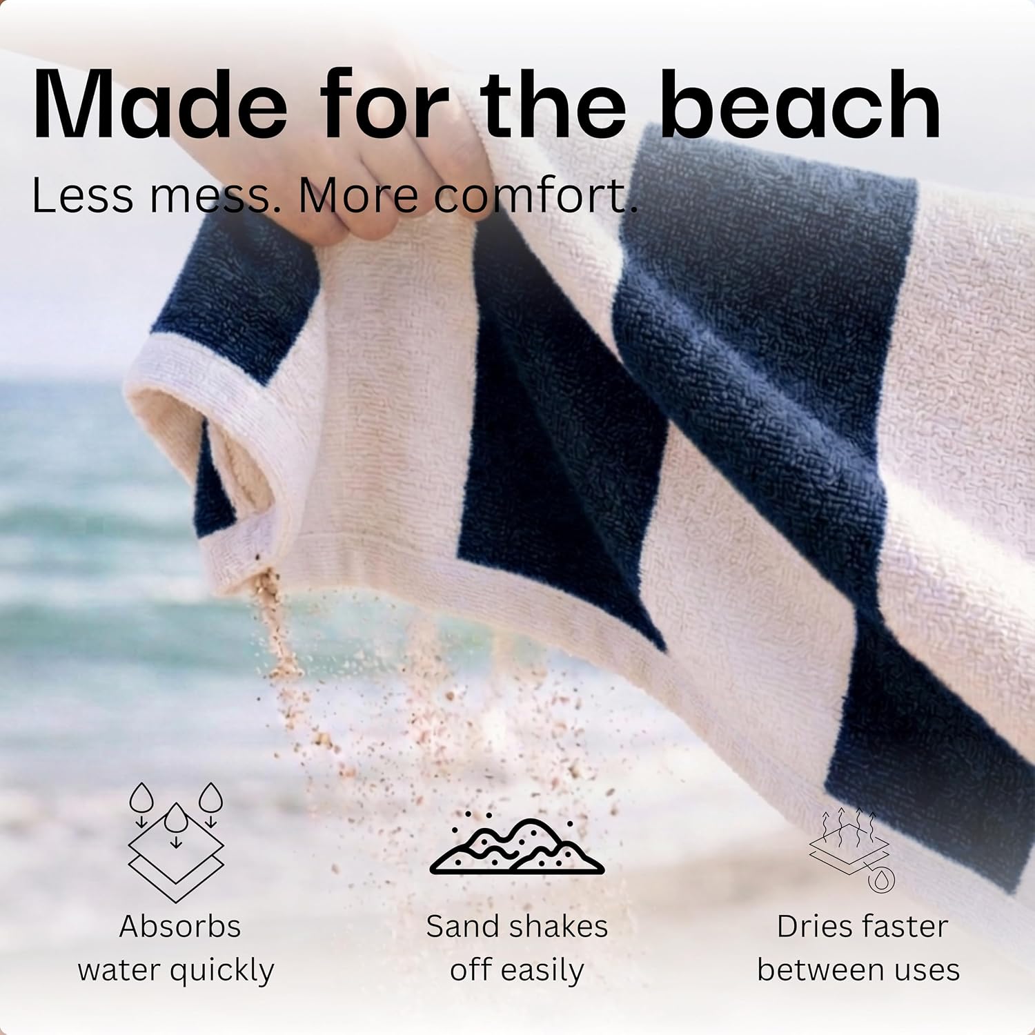 Salt Earth Cotton Striped Beach Cabana Towel, 4 Pack - 30"x60" Quick Dry Towels, Pool Essentials, Travel, Gym & Bathroom Towels, Oversized Beach Vacation EssentialsNavy Blue
