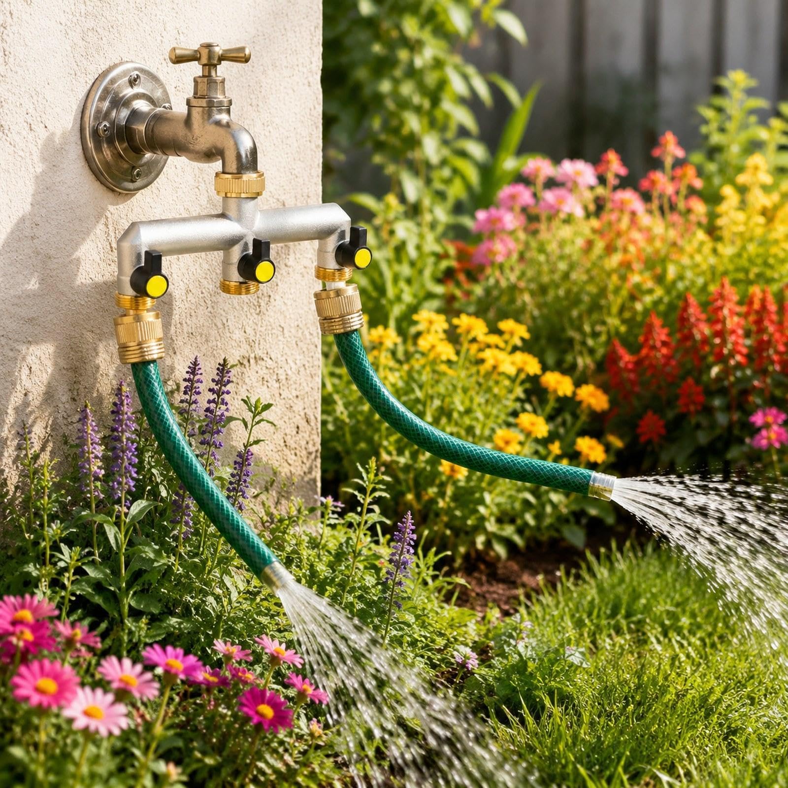 Sdoppiatore Tubo da Giardino Connettore Valvola Ottone Rubinetto Estensione Facile Utilizzo Adatto per Prato Giardino Spazio Commerciale Irrigazione, Nero Giallo