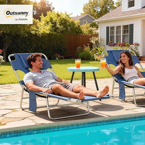 Miniatura 2 de Outsunny Sillón de playa plegable con orificio para la cara y ranuras para los brazos, tumbona ajustable de 5 niveles con almohada para patio,