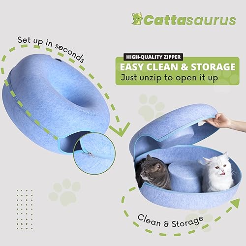 Miniatura 5 de Cattasaurus - Cueva con ventana para varios gatos y gatos grandes de 30 a 45 libras, resiste arañazos, cama túnel desmontable y lavable, cómoda, en