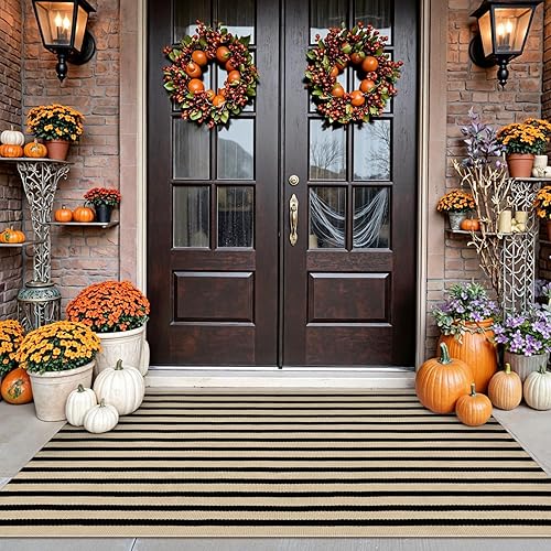 Miniatura 55 de Tiveney Tapete para puerta delantera, entrada exterior, 2 x 3 pies, alfombra de otoño para exteriores, alfombra lavable de algodón tejido de algodón