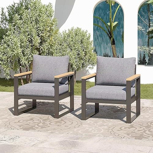 Miniatura 12 de Sundale Outdoor Muebles de patio, sofá de aluminio para todo tipo de clima, sofá de metal para exteriores de 3 asientos con cojín de olefina de 6