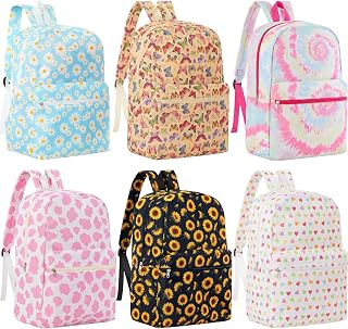 6 Pack School Backpacks for Kids Bulk, 17 Inch, Feminine Color