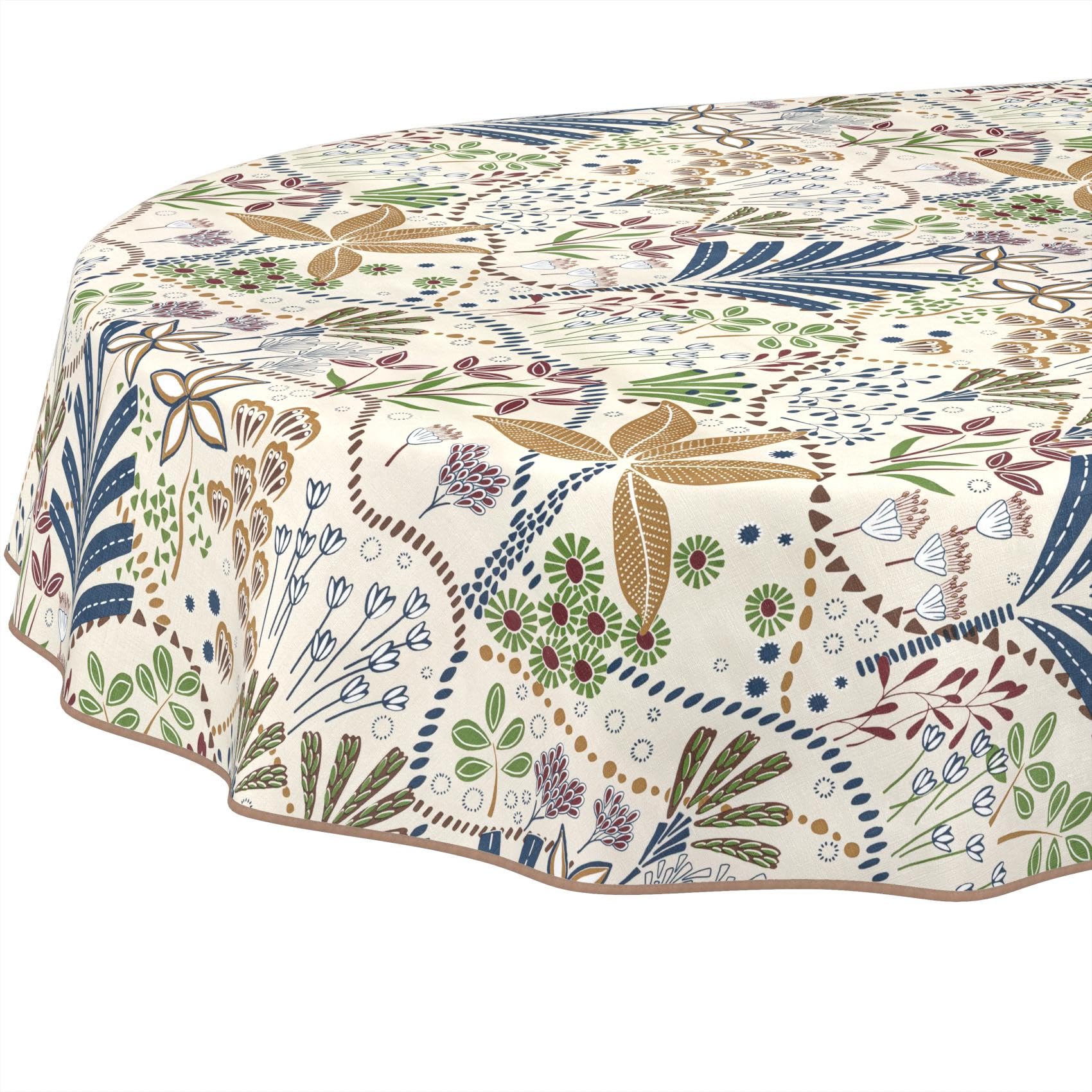 Oilcloth Tablecloth, Washable, Oilcloth, Easy Care, Water-Repellent, Lotus Effect, Garden Tablecloth, Ethnic Oval, 200 x 140 cm with Hem (Edged)