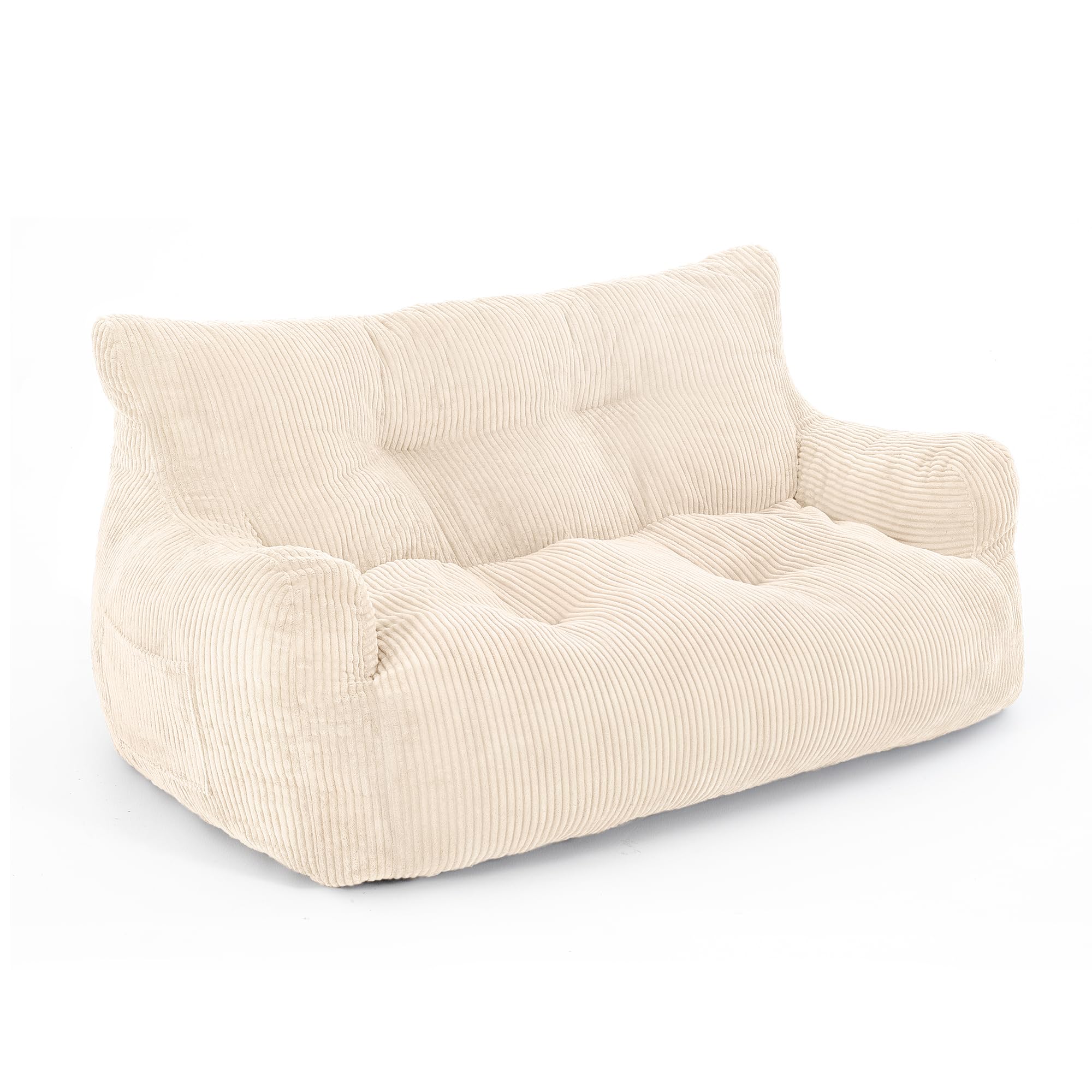 Pamapic Bean Bag, Large Bean Bag Chair with Sponge Filling Included, 2 Seater Sofa with Portable Handle, Modern Ergonomic Beanbag Adult, Comfy Chair for Living Room, Bedroom, Gaming Room, Beige