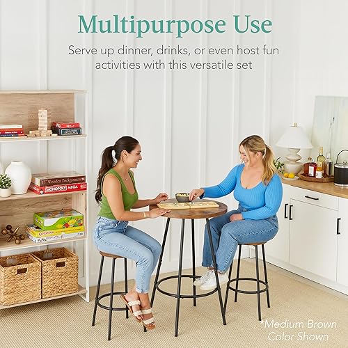 Miniatura 4 de Best Choice Products Juego de 3 piezas de bistró, moderno y redondo de altura de mostrador, comedor, juego de comedor compacto para el hogar,