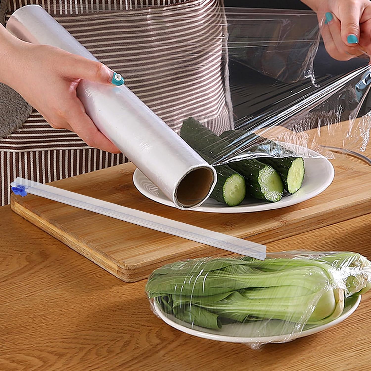 3Pcs Cling Film Cutter: Two Way Plastic Wrap Slide Cutter - 37cm/14.6" Reusable Cutting Blade for Wax Paper, Cling Wrap, Food Film, Fits Kitchen, Restaurant