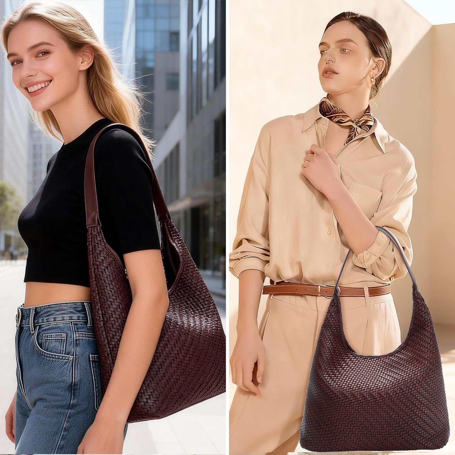 Woven Tote Bag for Women with Purse Fashion Shoulder Hobo Bags Woven Leather Handbag for Work Travel | Woven Tote Bag