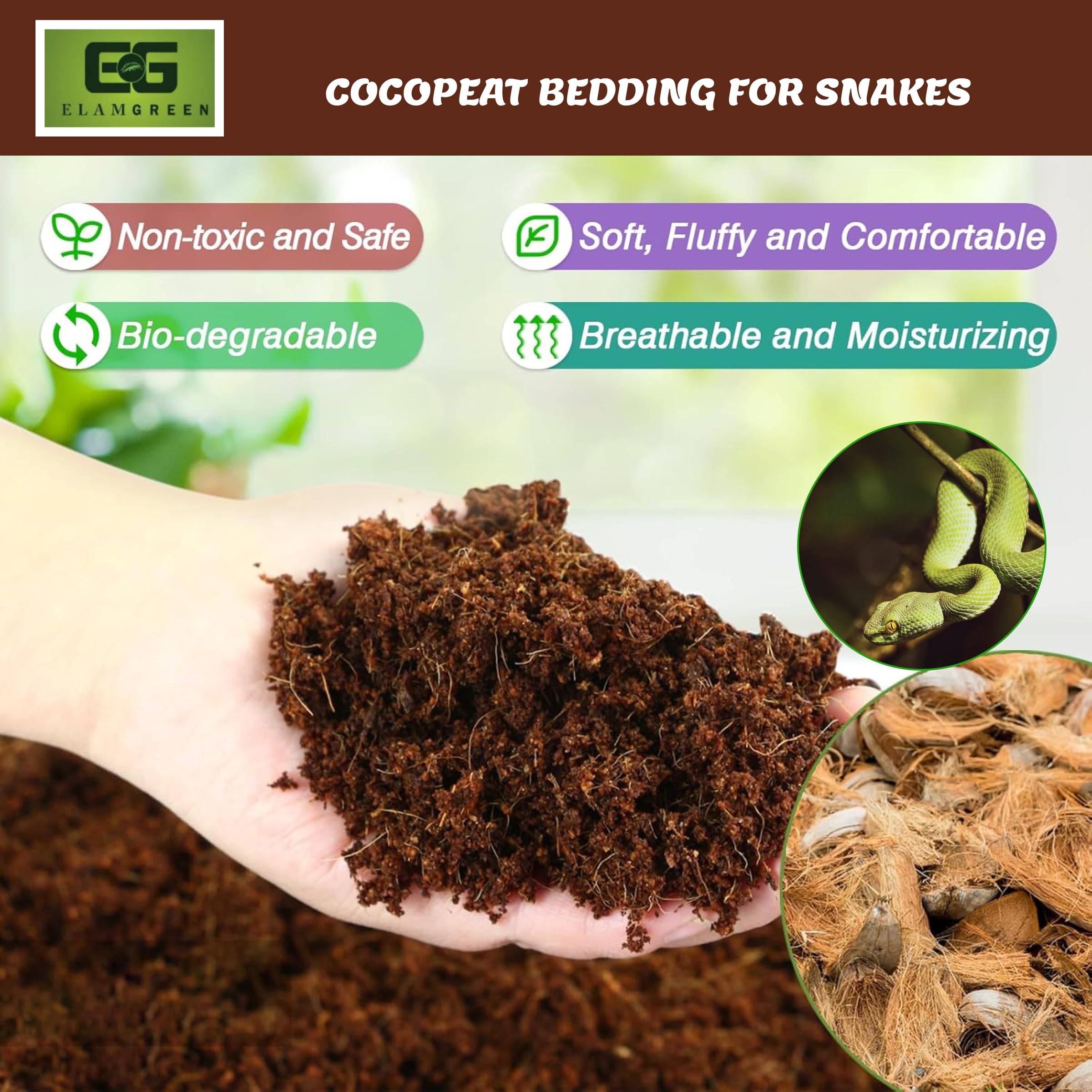 Elamgreen Coco peat Block for Animal Bedding pet Products | Dogs, Cats Reptiles Snakes Chicken Birds (650 gram) 2