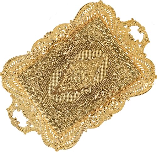 Bandeja decorativa de té de café turco dorado, bandeja de decoración de mesa, bandeja de centro de mesa, bandeja de mesa de comedor, bandeja de