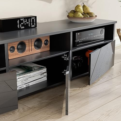 Miniatura 5 de Cozy Castle Soporte de TV para TV de 657580 pulgadas moderno soporte de entretenimiento de TV con estilo de alto brillo centro de entretenimiento de