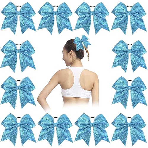 Miniatura 5 de OAOLEER 12 lazos para animar con lentejuelas de 7 pies, accesorio para el cabello para niñas, animadoras y deportes de equipo, soportes para cola de