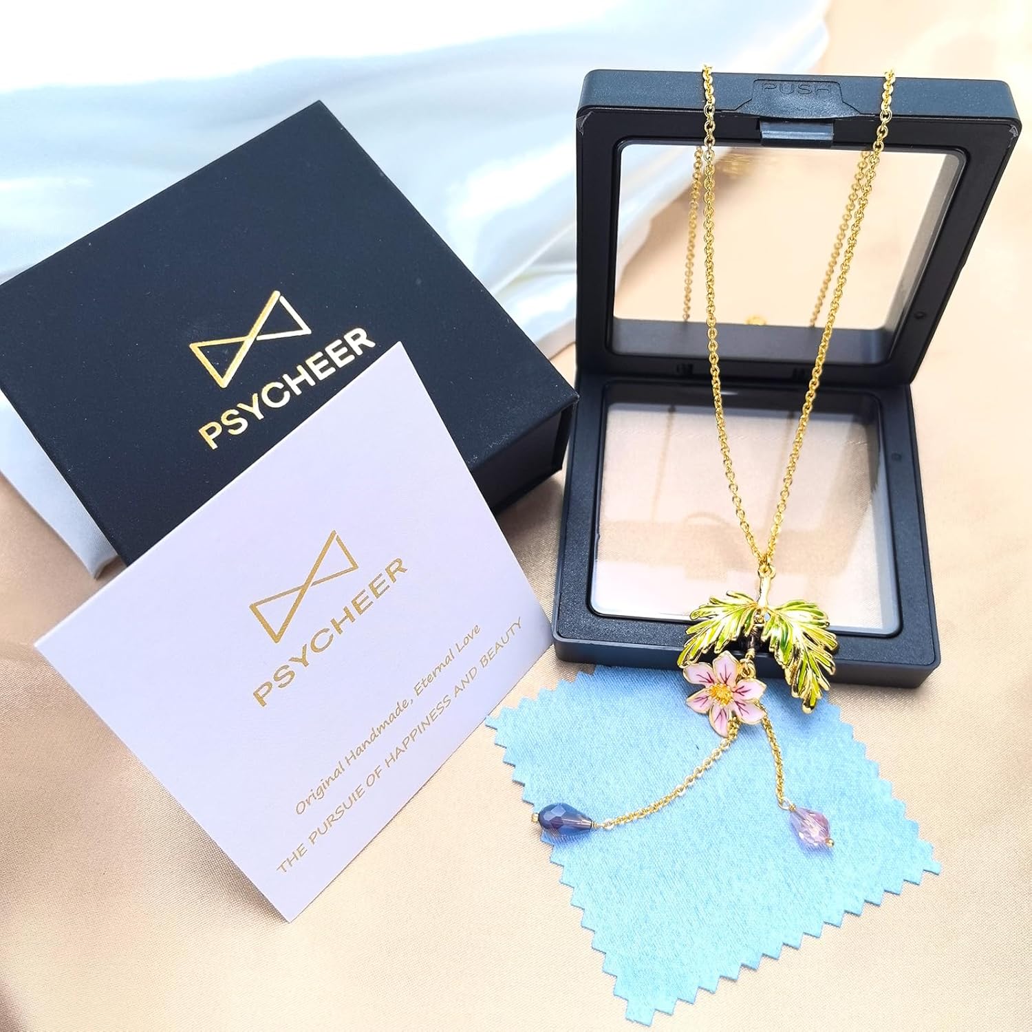 Floral Tassel Necklace for Women,Enamel Leaf Pendant Dangle Jewelry Gift for Wife, Mother - Anniversary & Birthday Gift Set - Image 6