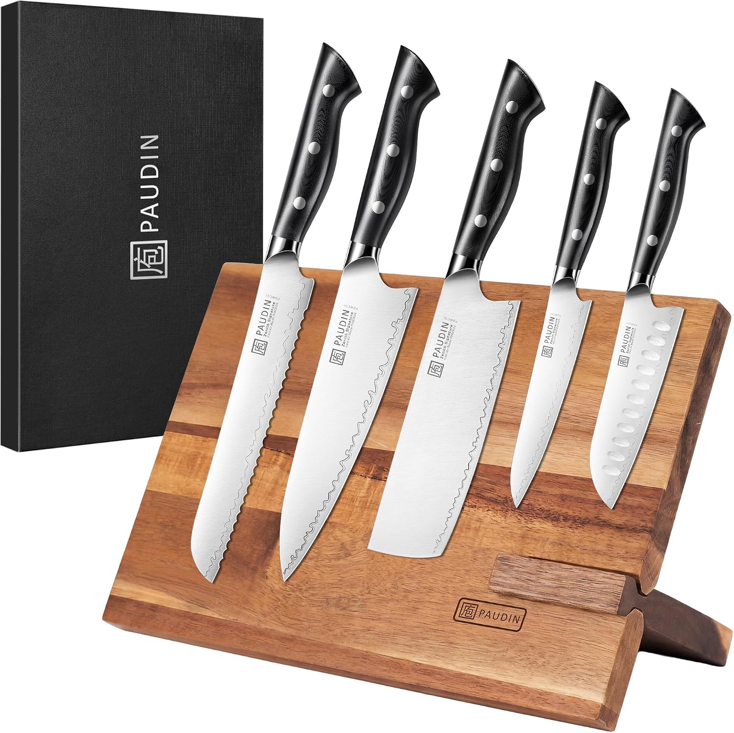 Paudin PAUDIN 6-Piece High Carbon Knife Set with Magnetic Wood Block Stand