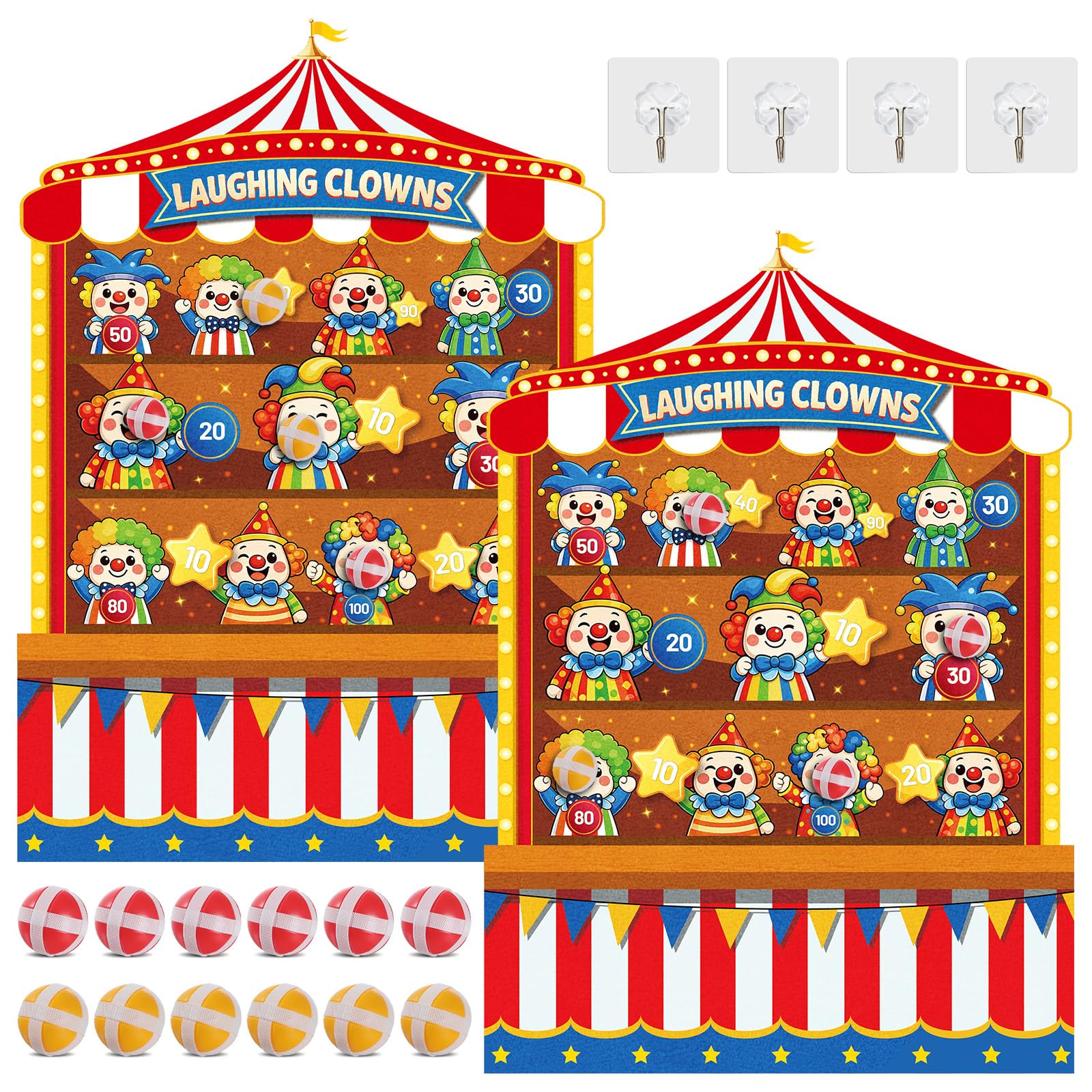 Photo 1 of 2 Pcs Dart Board with 12 Sticky Balls Circus Clown Theme Party Decorations Felt Cloth Toss Game for Family Games Birthday Party Outdoor Indoor Supplies(16.5 x 23.6 inches)