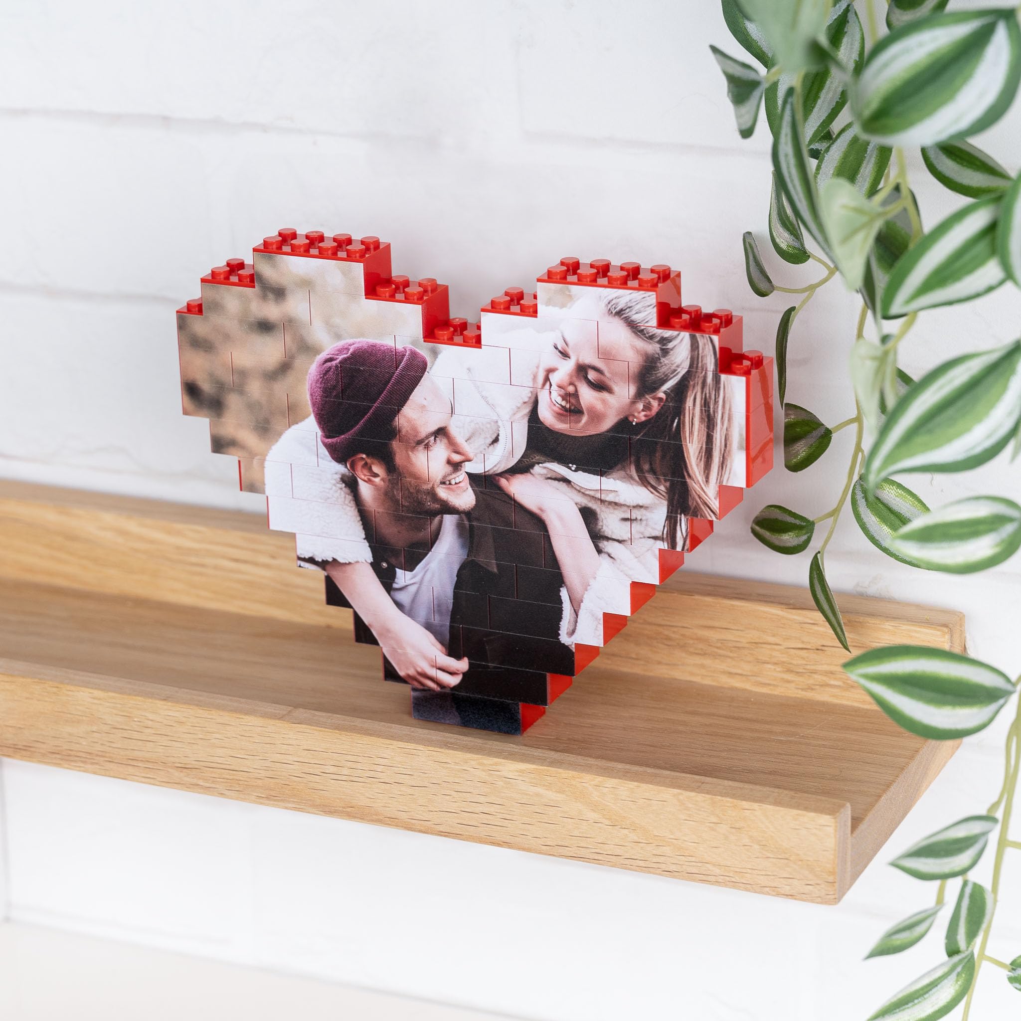 Wanapix | Puzzle Block Cœur Personnalisé | Briques de Construction avec Photo e Texte | Compatible avec Les principales Marques | Cadeau Original | 47 Pièces | 100% Personnalisé Rouge