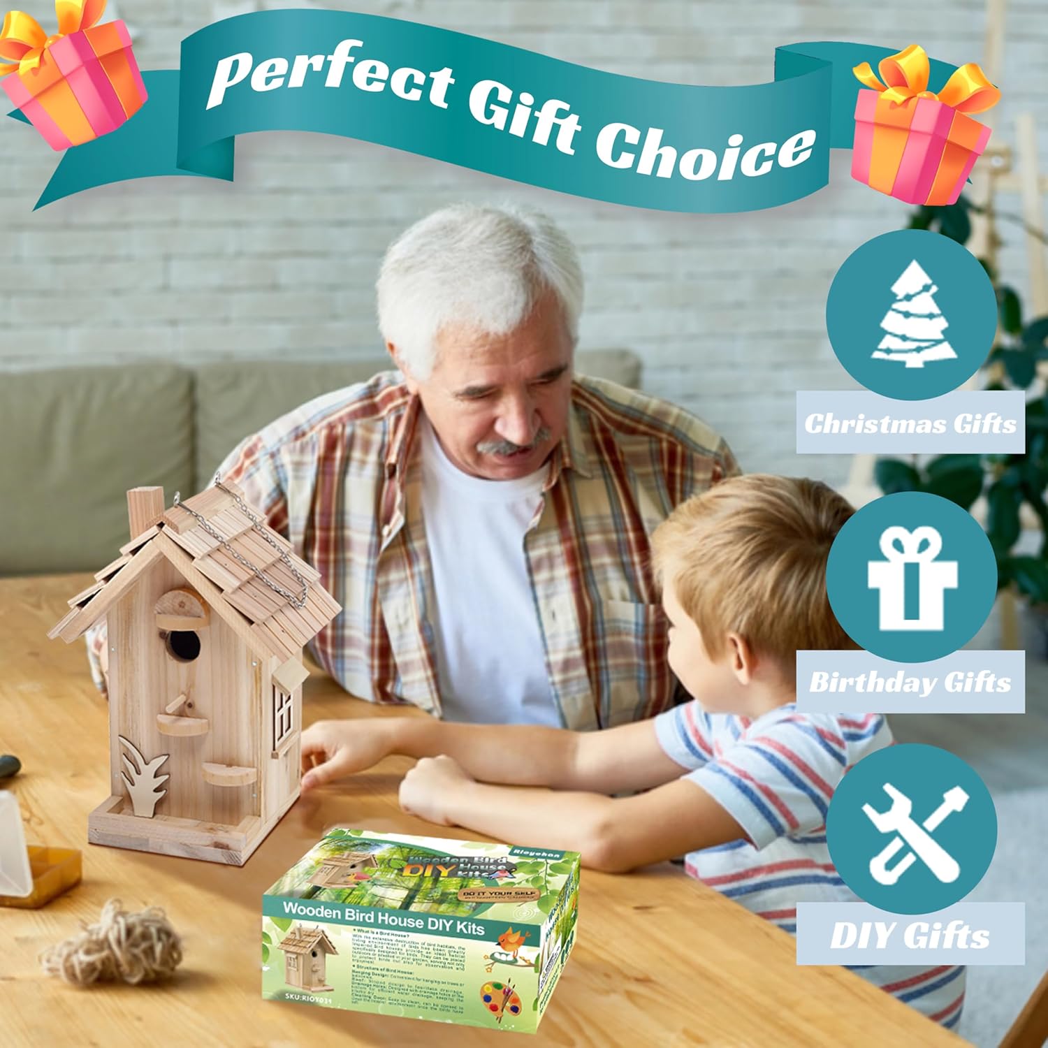 Wooden Birdhouse Kit for Adults to Build, DIY Bird House Craft Kits to Paint, Adult Woodworking Building Kits Birdhouse for Outside, Garden, Yard (Wood, 8.5in)
