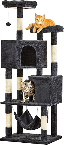 Árbol para gatos de interior  Torre grande de varios niveles para gatos de 63 pulgadas con 2 condominios para gatos grandes, 2 perchas acolchadas,