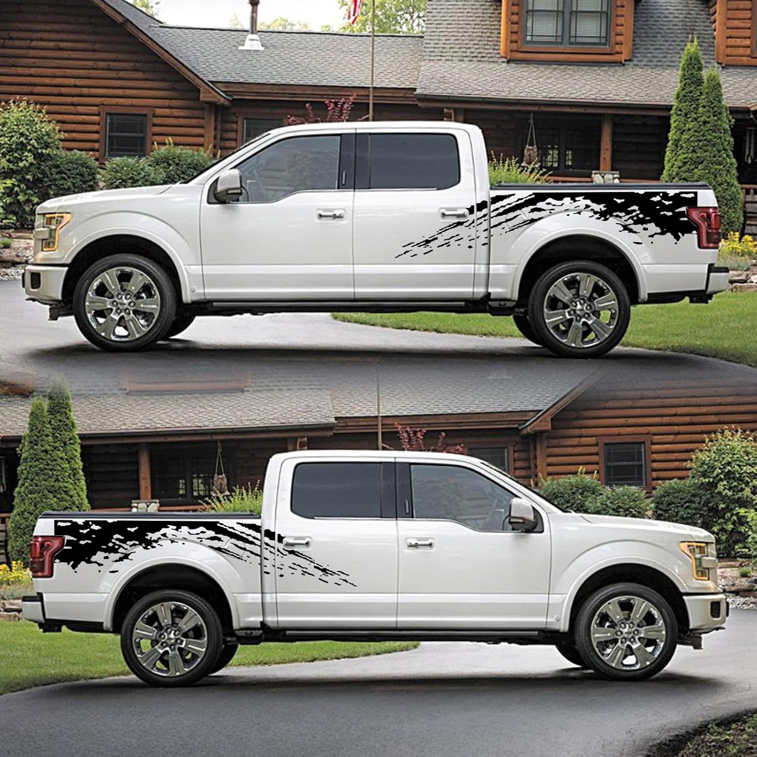 Car Sticker Bed Mud Splash Kit Racing Stripe Rear Lathe Decal Vinyl Trim Accessories Waterproof Door Body Side Decal Trim for Truck Pickup SUV Vehicles Universal(Style A Black)