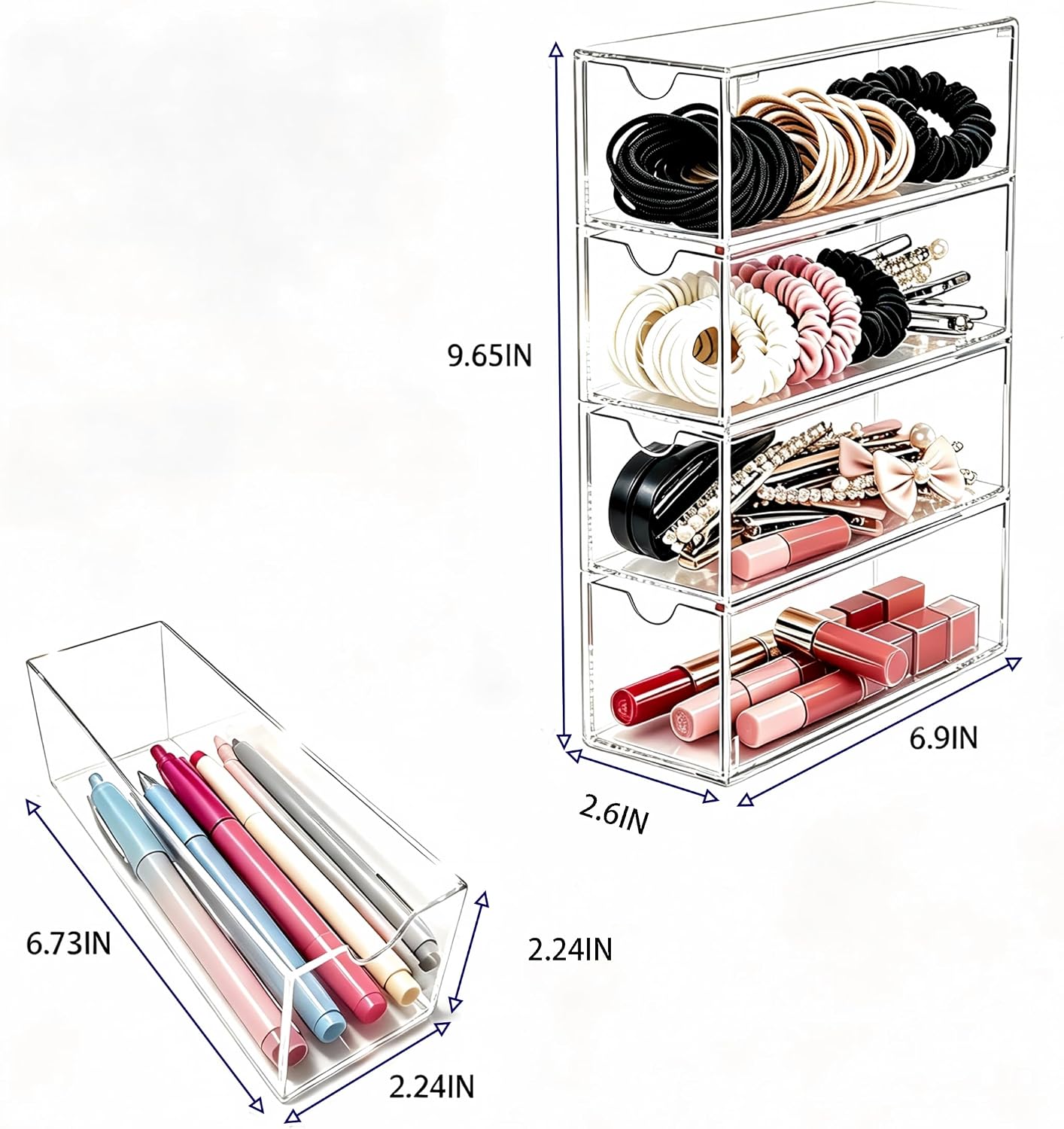 HNRIUHD4-Drawer Clear Acrylic Organizer for Vanity Pantry Storage