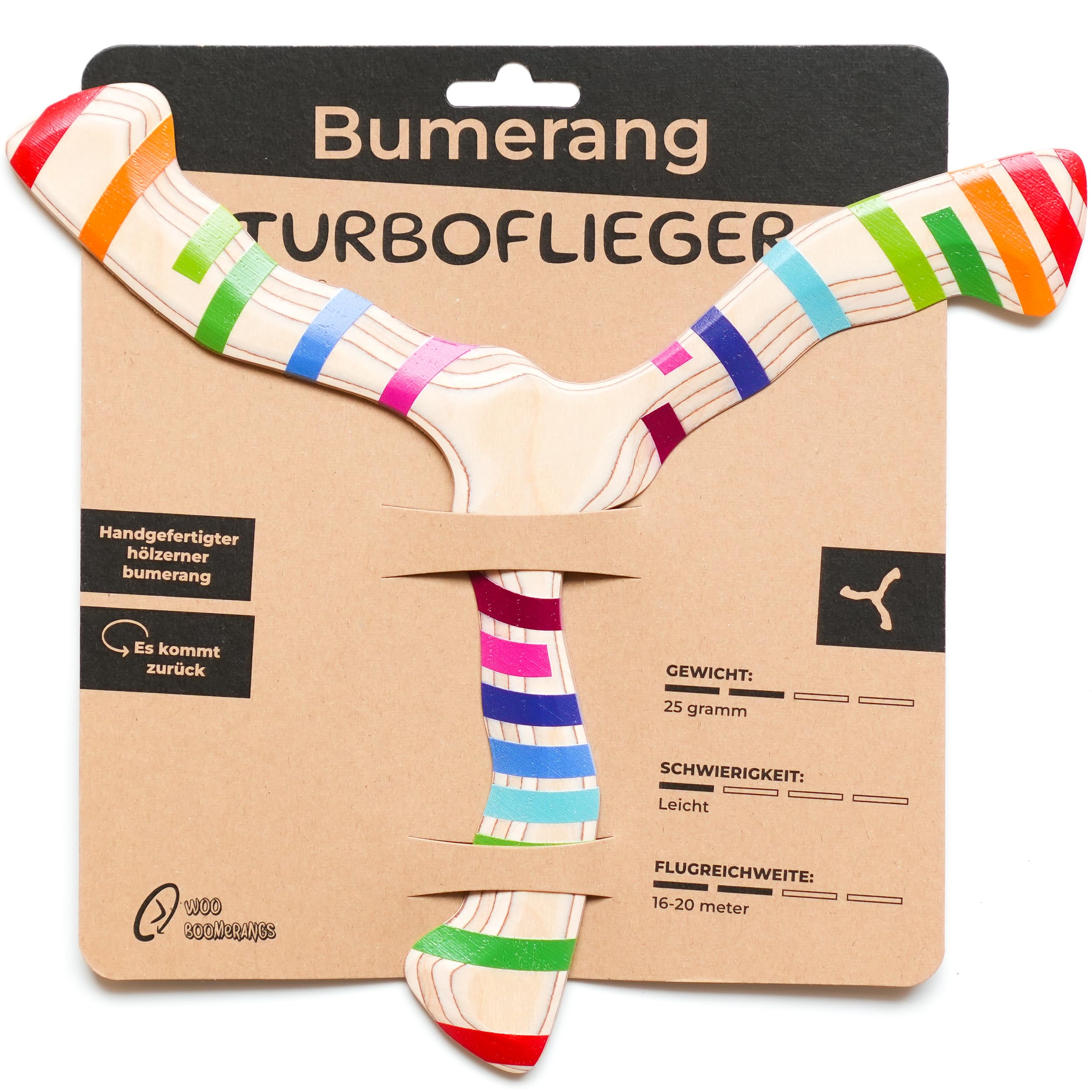 Bumerang für Anfänger ab 12 | Holz | Kommt Garantiert Zurück (Fluggetestet) | Leicht zu Werfen | Outdoor Spaß für Rechts- & Linkshänder | Robust | Bumerang Tutboflieger v2