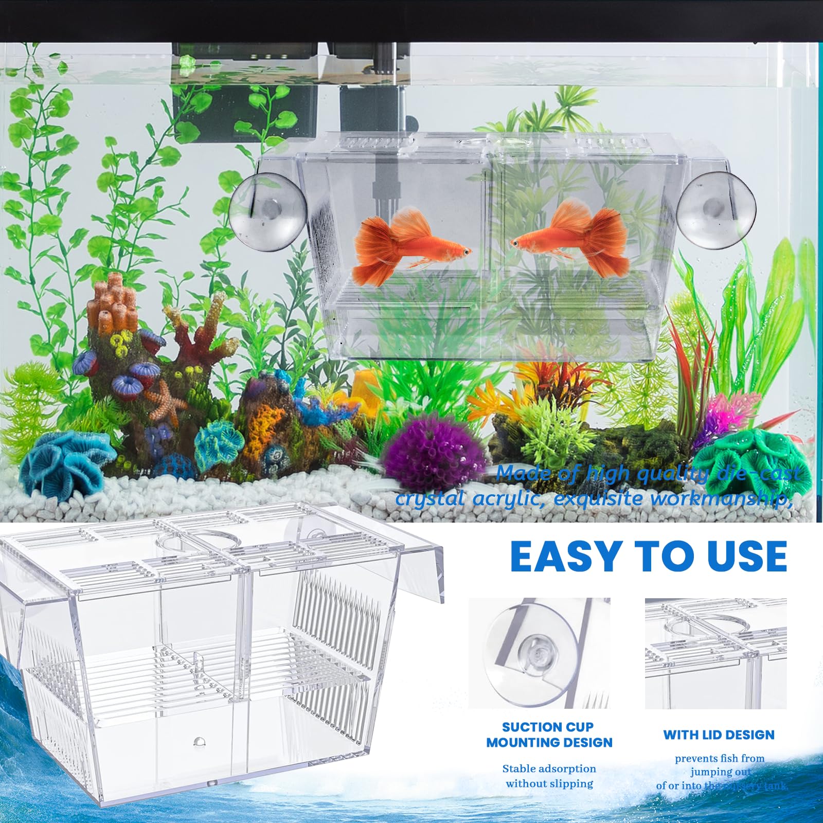 Piscina per allevamento, acquario, piscina per bambini in quarantena, per pesci incinti, piccoli pesci, gamberetti, pesci pagliaccio, 220 x 95 x 100 mm